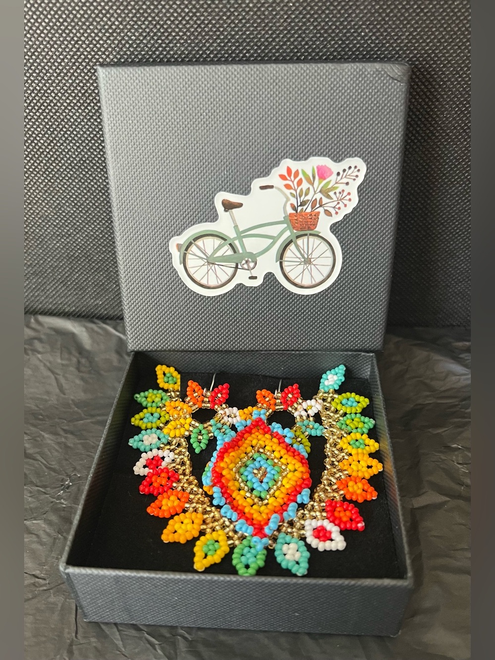 Handmade Multicolor Beaded Necklace, ring and Earring Set-Colorful Floral Design